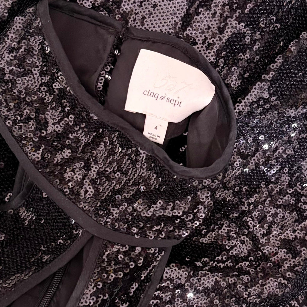 CINQ A SEPT Shelby Black Sequin Jumpsuit Halter Neck Party Cocktail Size 4