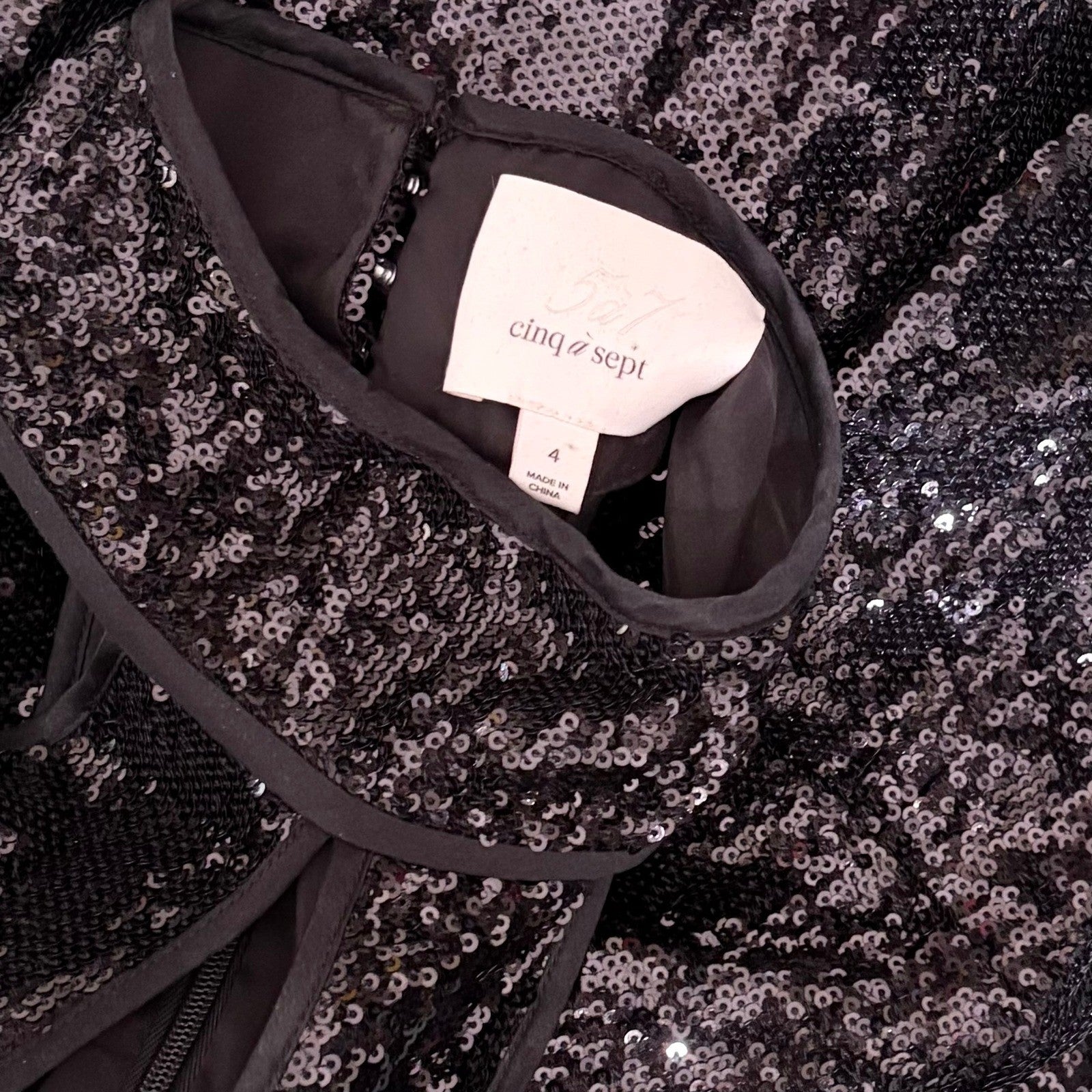 CINQ A SEPT Shelby Black Sequin Jumpsuit Halter Neck Party Cocktail Size 4