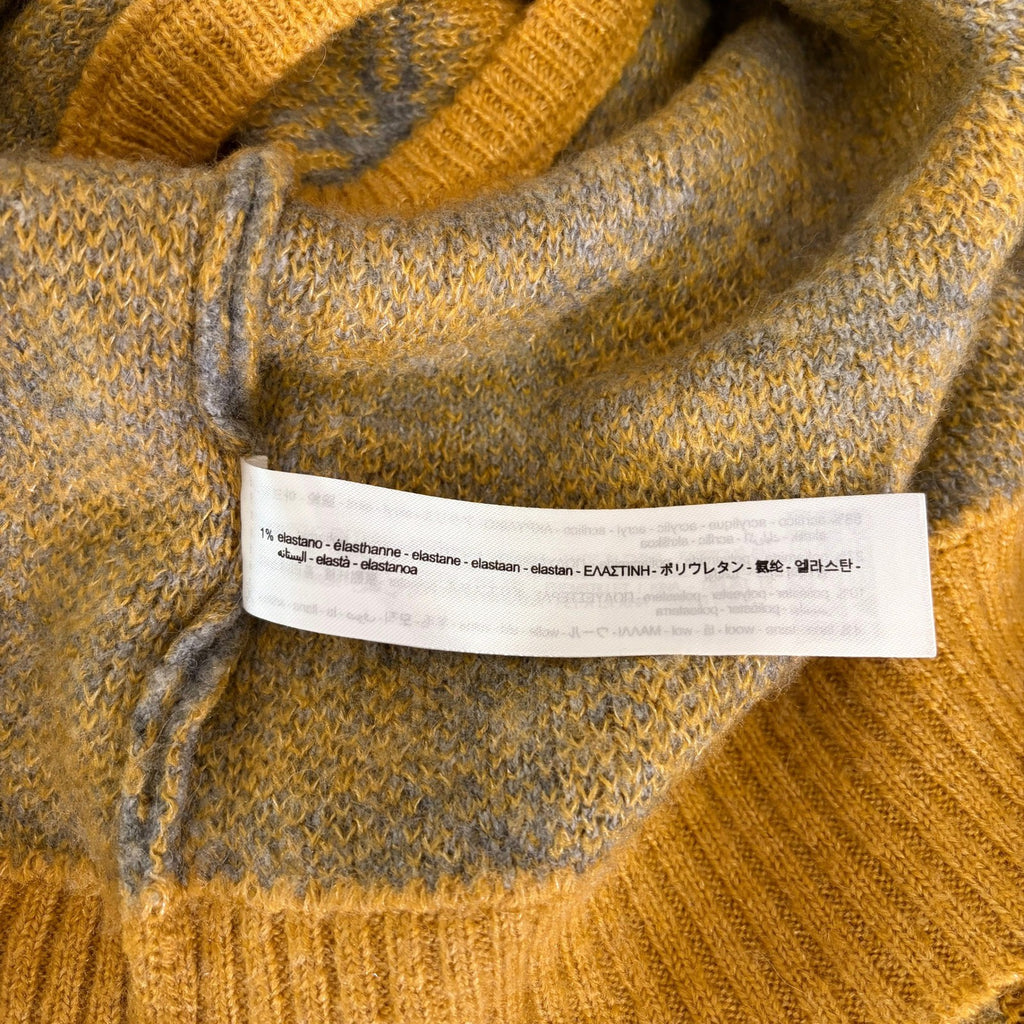 ZARA Chunky Wool Sweater Vest Plaid Star Pattern Yellow Gray Academia Small