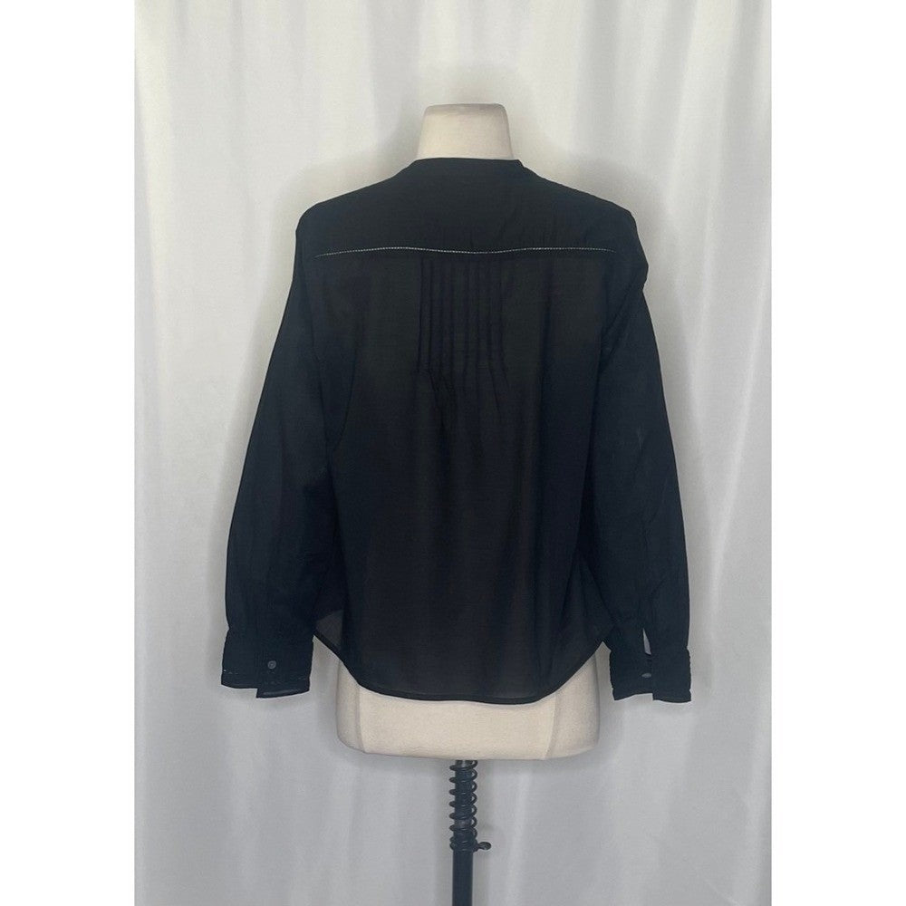 NEW!! J. CREW Pintuck Lace Trim Top Blouse Cotton Voile Solid Black Preppy Small