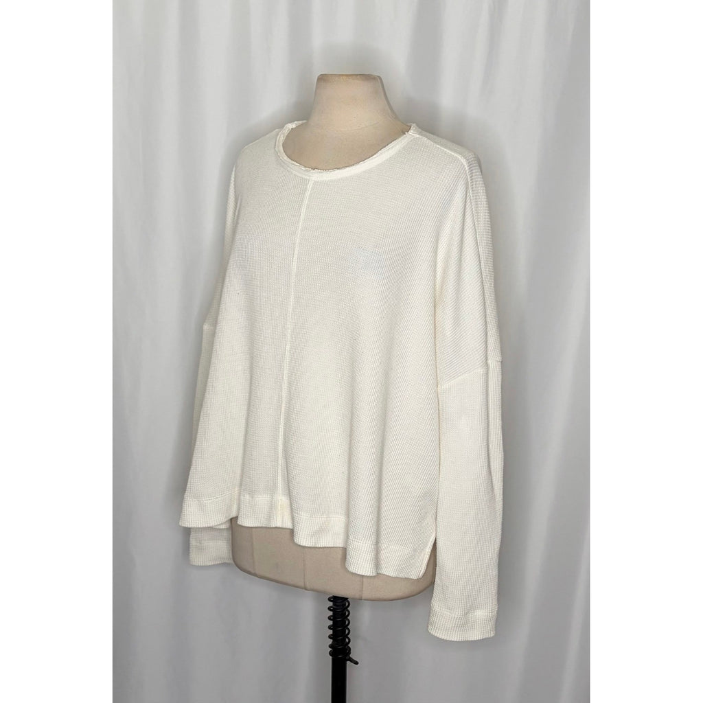 By ANTHROPOLOGIE Waffle Knit Oversized Top Shirt Pullover Pale Ivory Medium
