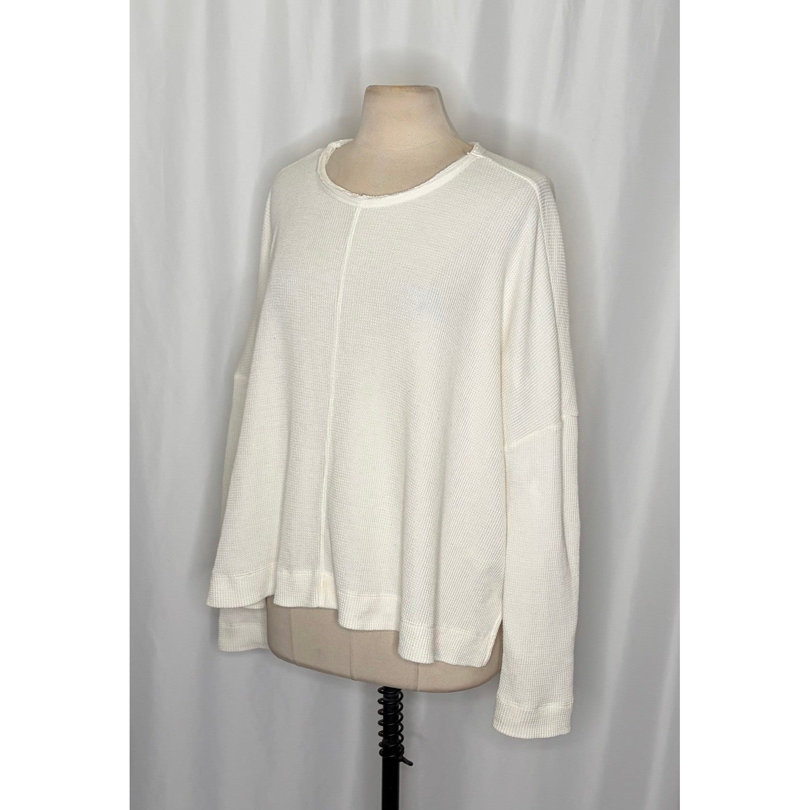 By ANTHROPOLOGIE Waffle Knit Oversized Top Shirt Pullover Pale Ivory Medium