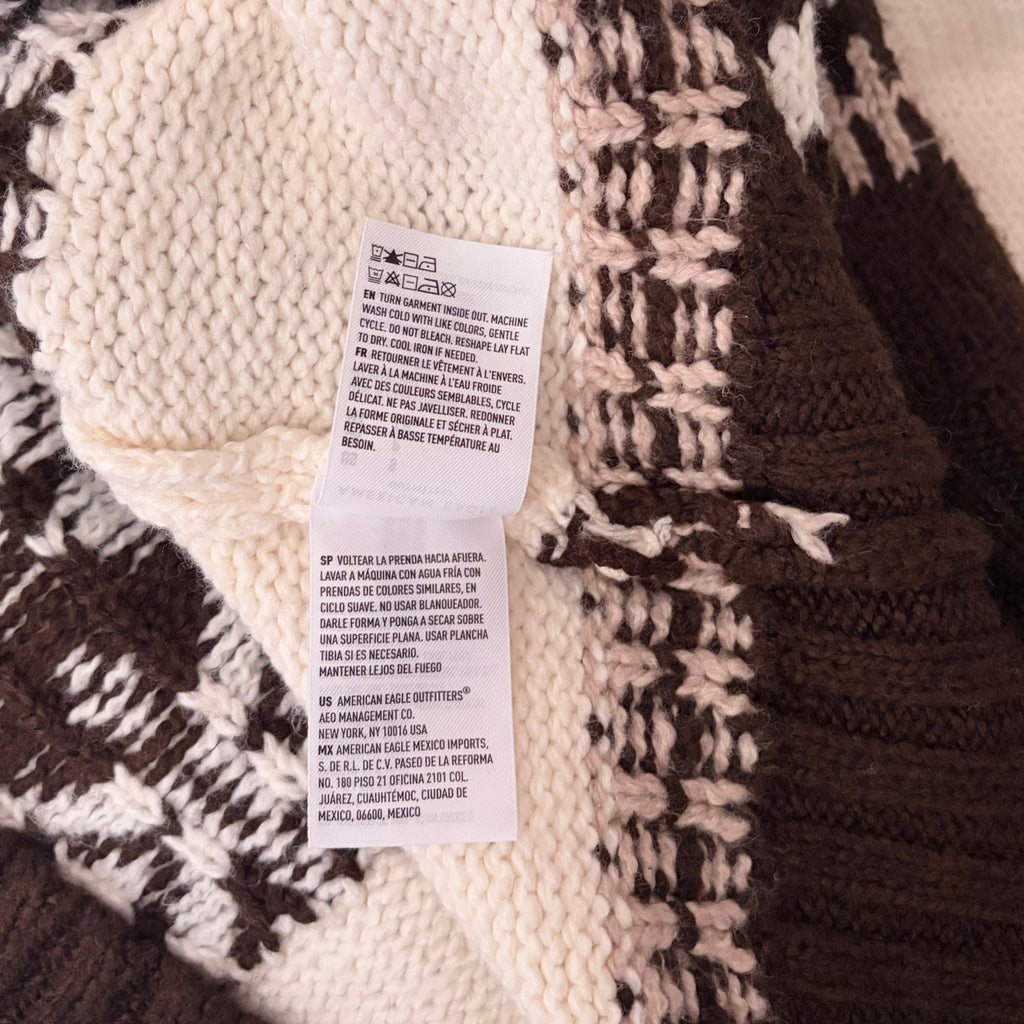 AMERICAN EAGLE Fairisle Snowdrift Turtleneck Sweater Cropped Fair Isle Small