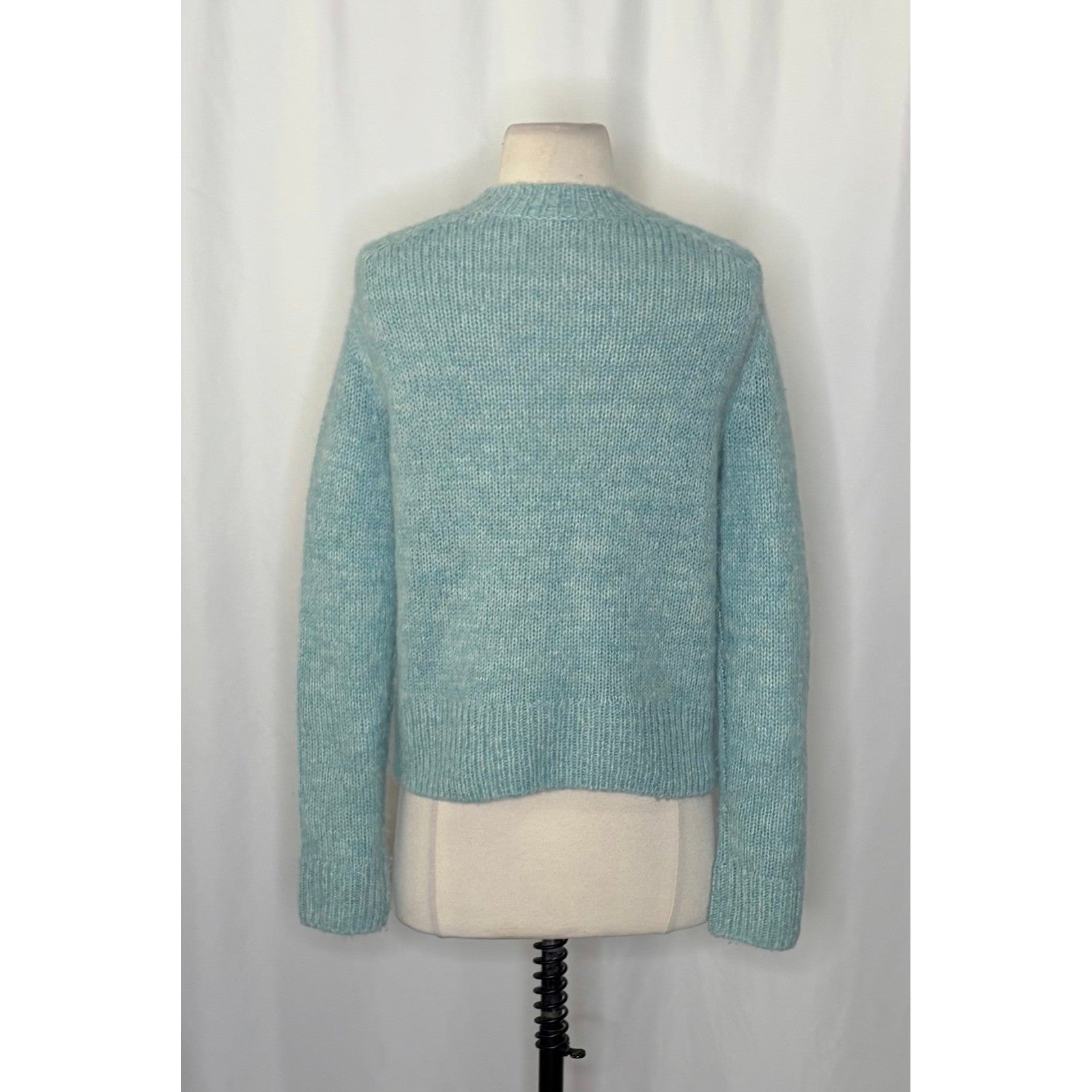 VINCE Italian Marled Alpaca Wool Knit Crew Neck Cozy Sweater Aqua Blue Small