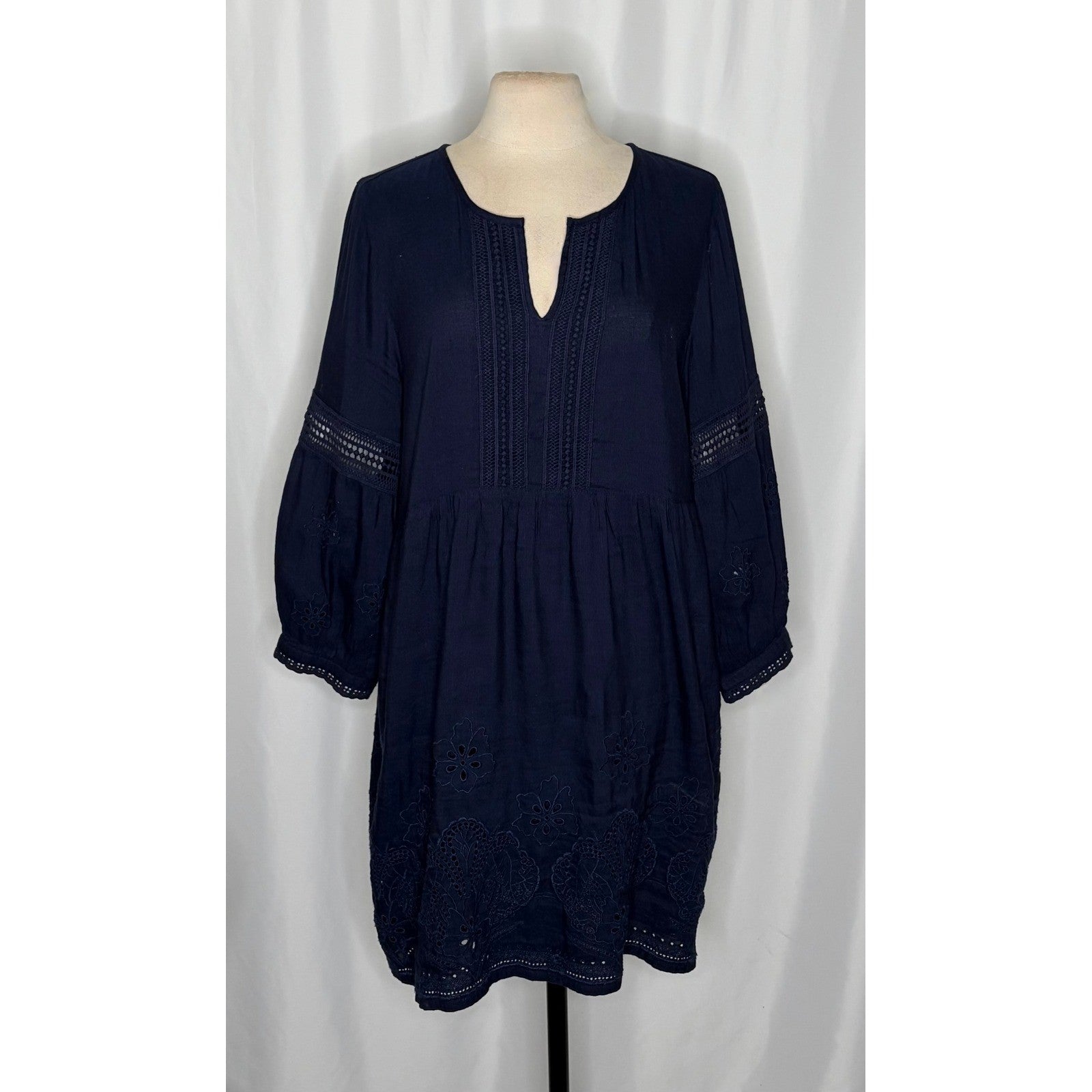 TOMMY BAHAMA St. Lucia Split Neck Dress Navy Blue Mare Embroidered X-Large