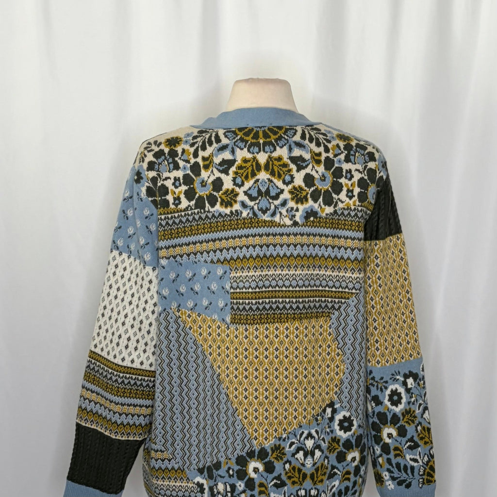 APPLESEED'S Patchwork Cardigan Sweater Floral Fairisle Fair Isle Geometric Large