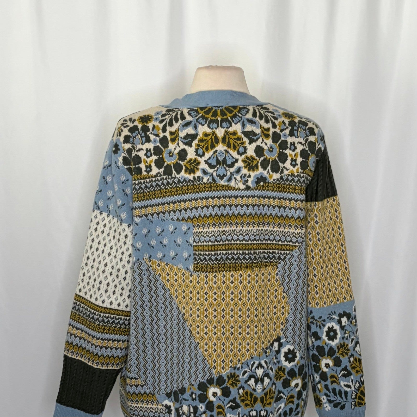 APPLESEED'S Patchwork Cardigan Sweater Floral Fairisle Fair Isle Geometric Large