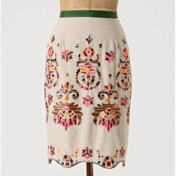 Anthropologie COREY LYNN CALTER Majestic Medallions Embroidered Skirt Linen 4