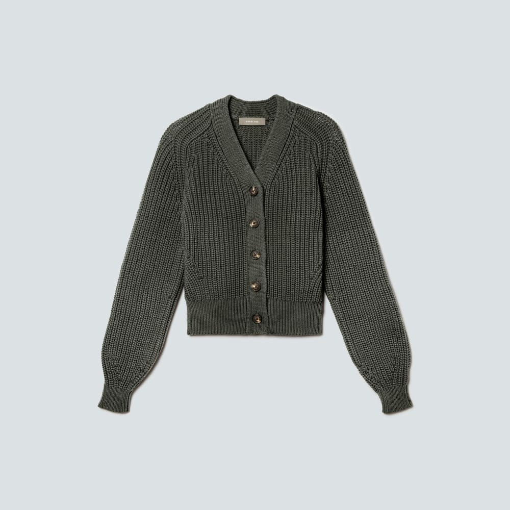 EVERLANE The Texture Cotton Cardigan Sweater Raglan Kambaba Green Knitwear Small
