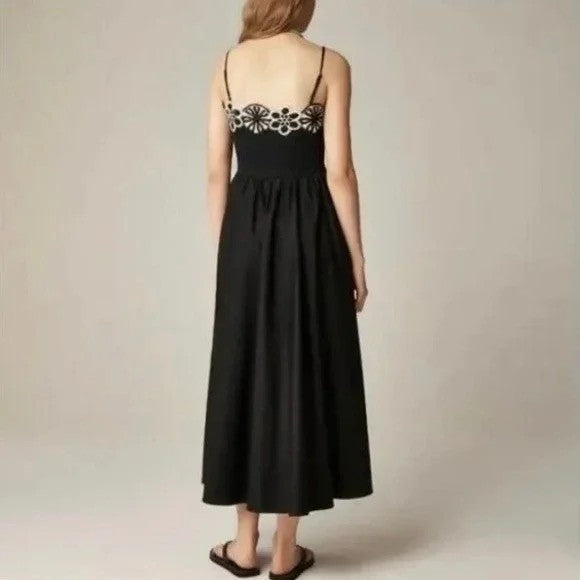 NWT! J. CREW Crochet Mixy Dress Black Crocheted Medallions Midi Pockets Small
