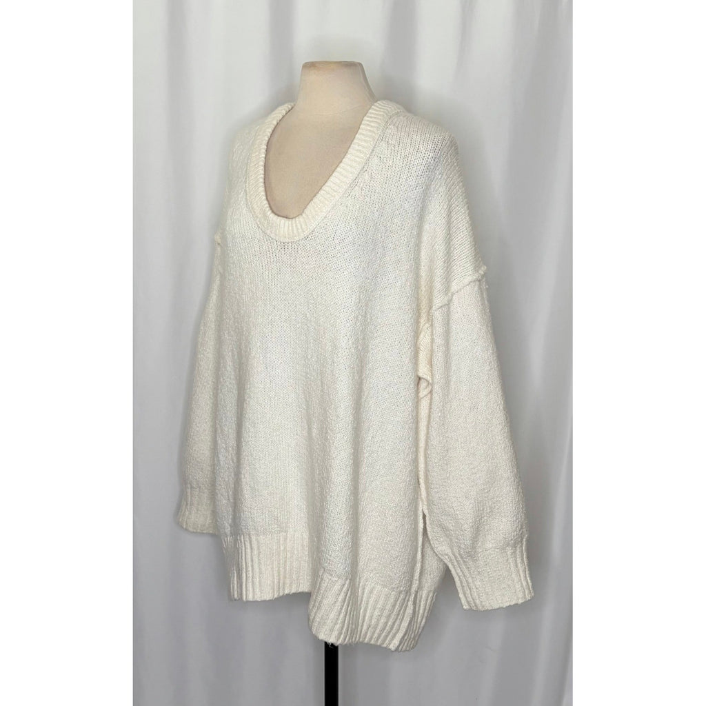FREE PEOPLE Brookside Tunic Sweater Ivory Slouchy Solid Knitwear Scoop Large