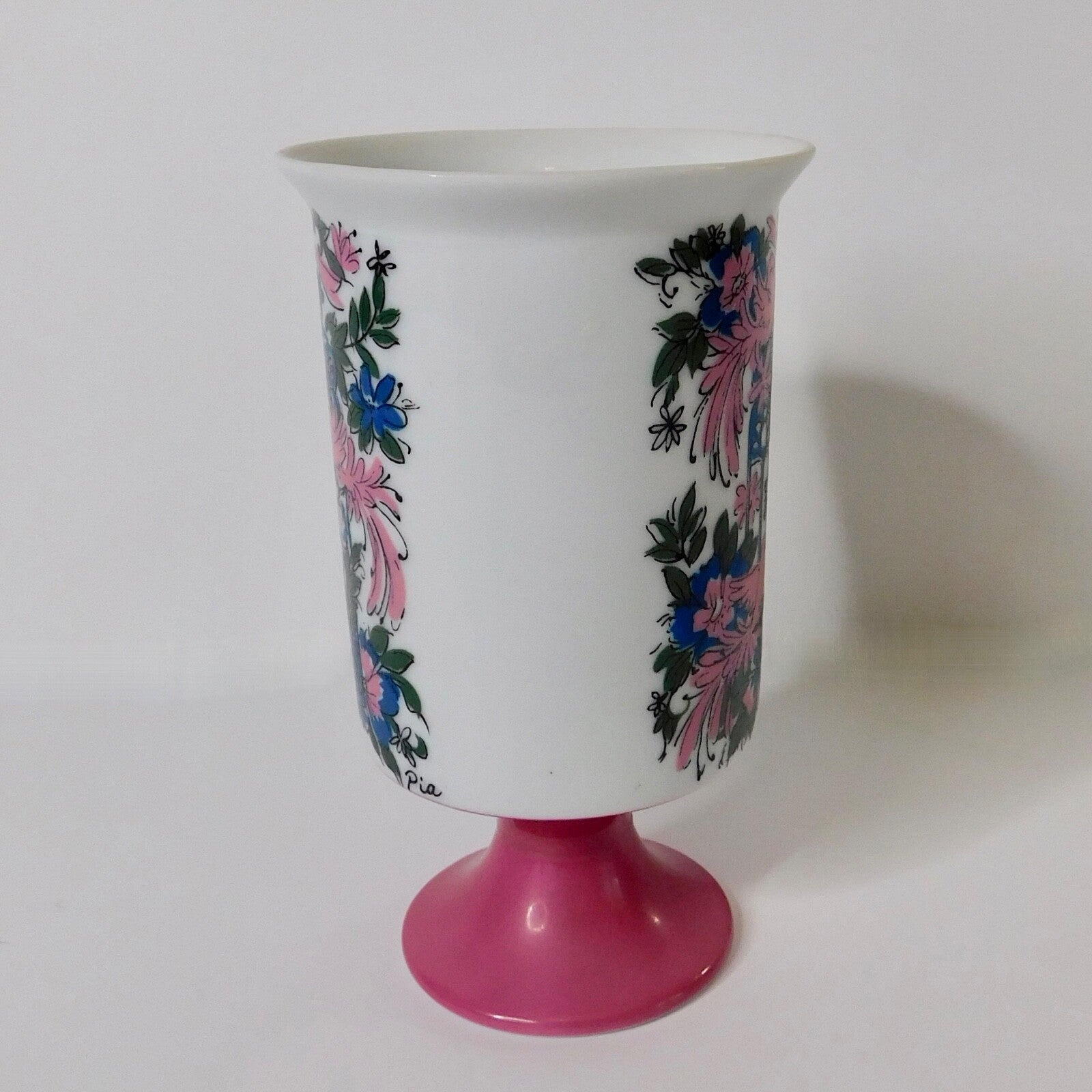 Vintage ARNART 5th Ave Birds Floral Footed Pedestal Mug Coffee Tea Pink White