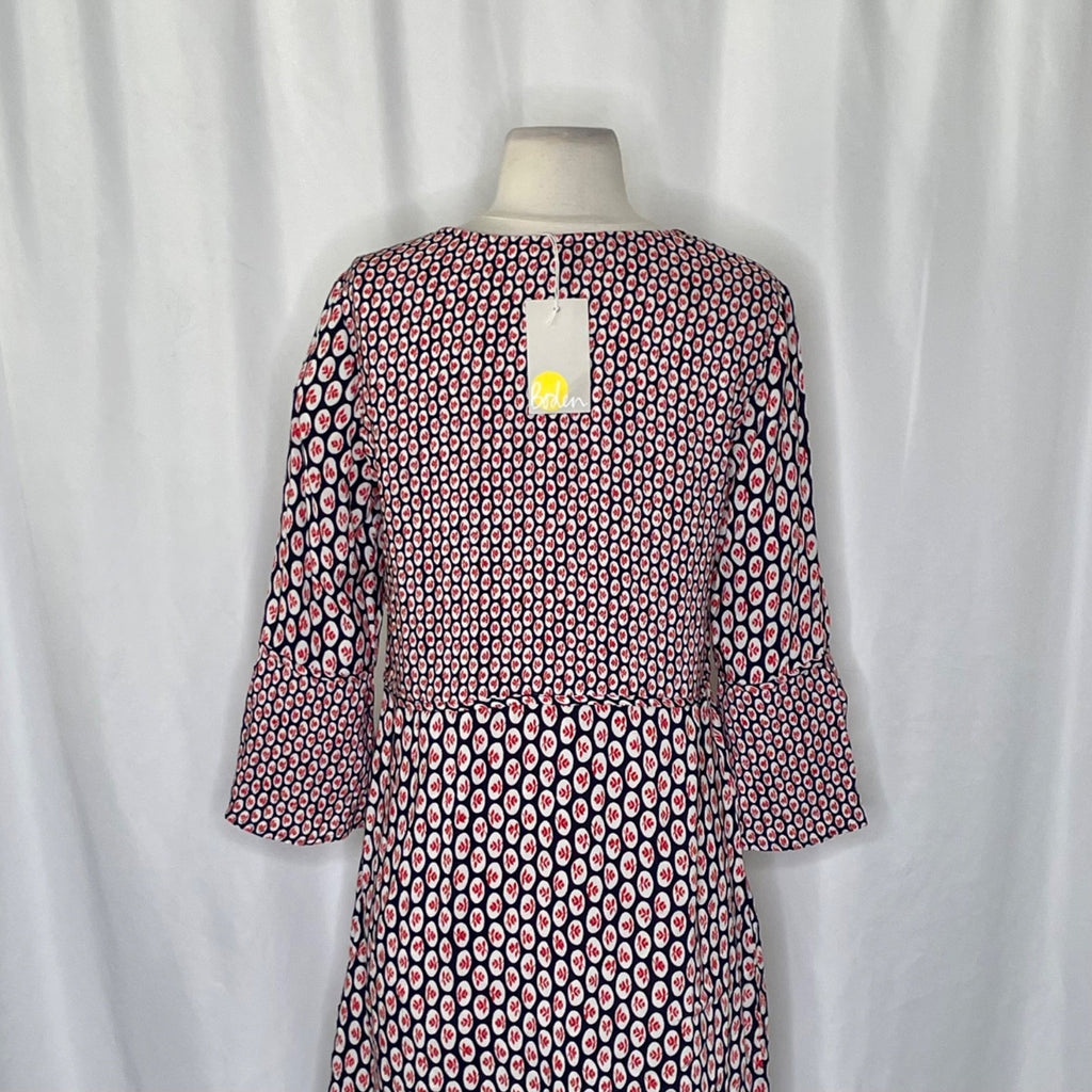 NWT!! BODEN Edna Tunic Top Retro Floral Navy Blue Red Preppy Polka Dot Size 6