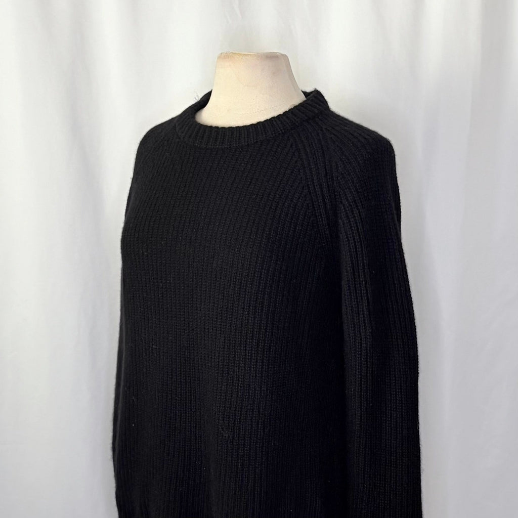 JENNI KAYNE Cashmere Fisherman Sweater Solid Black Raglan Knitwear Knit Large