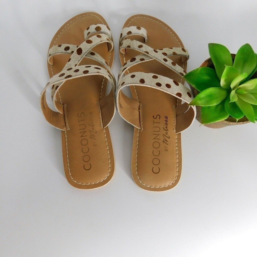 NEW!! Anthropologie COCONUTS by Matisse Dotted Strappy Sandals Calf Hair Flats 7