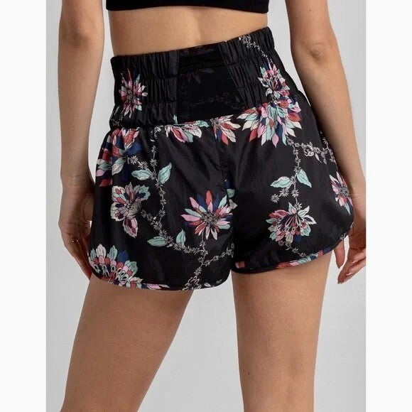 FREE PEOPLE Movement The Way Home Floral Shorts Black Athletic Print X-Small