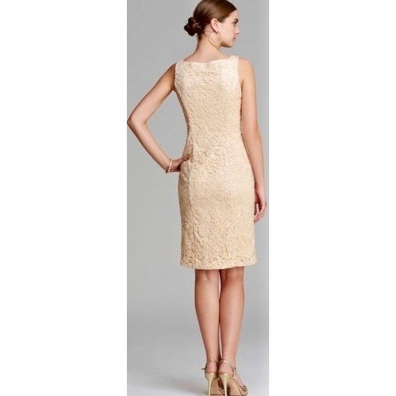 SUE WONG Nocturne Champagne Sequin Sleeveless Party Cocktail Sheath Dress Size 4