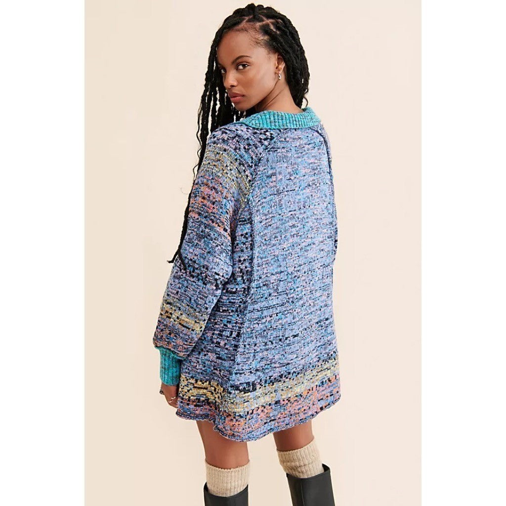 FREE PEOPLE Seasons Of Sun Mini Collared Pullover Knit Sweater Dress Small