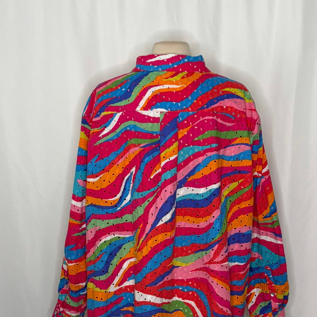 NEW!! JOHN MARK Eyelet Embroidered Watercolor Wave Print Buttondown Size 3X