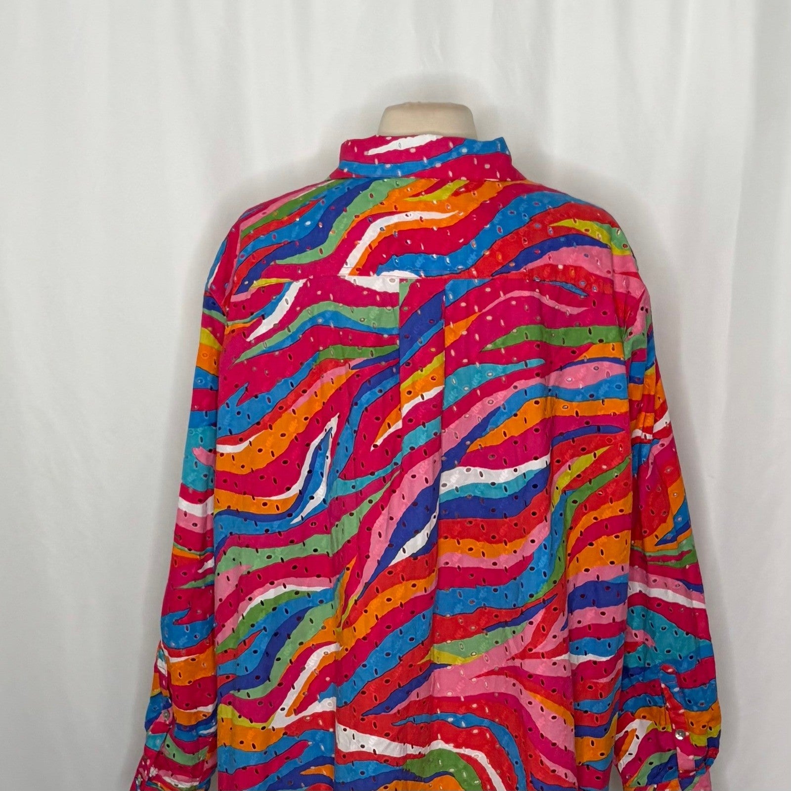 NEW!! JOHN MARK Eyelet Embroidered Watercolor Wave Print Buttondown Size 3X