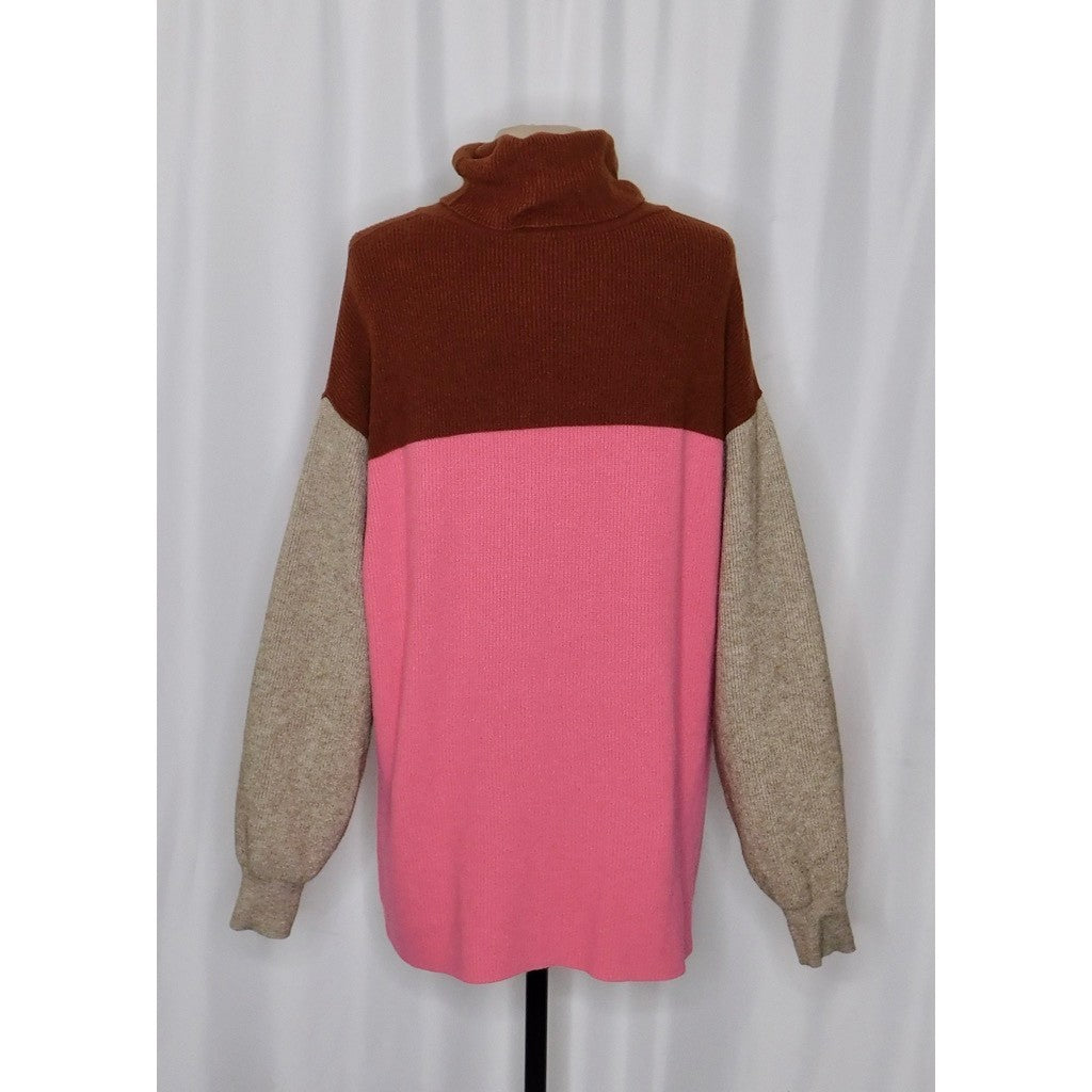 FREE PEOPLE Softly Structured Colorblock Sweater Turtleneck Candy Pop Medium