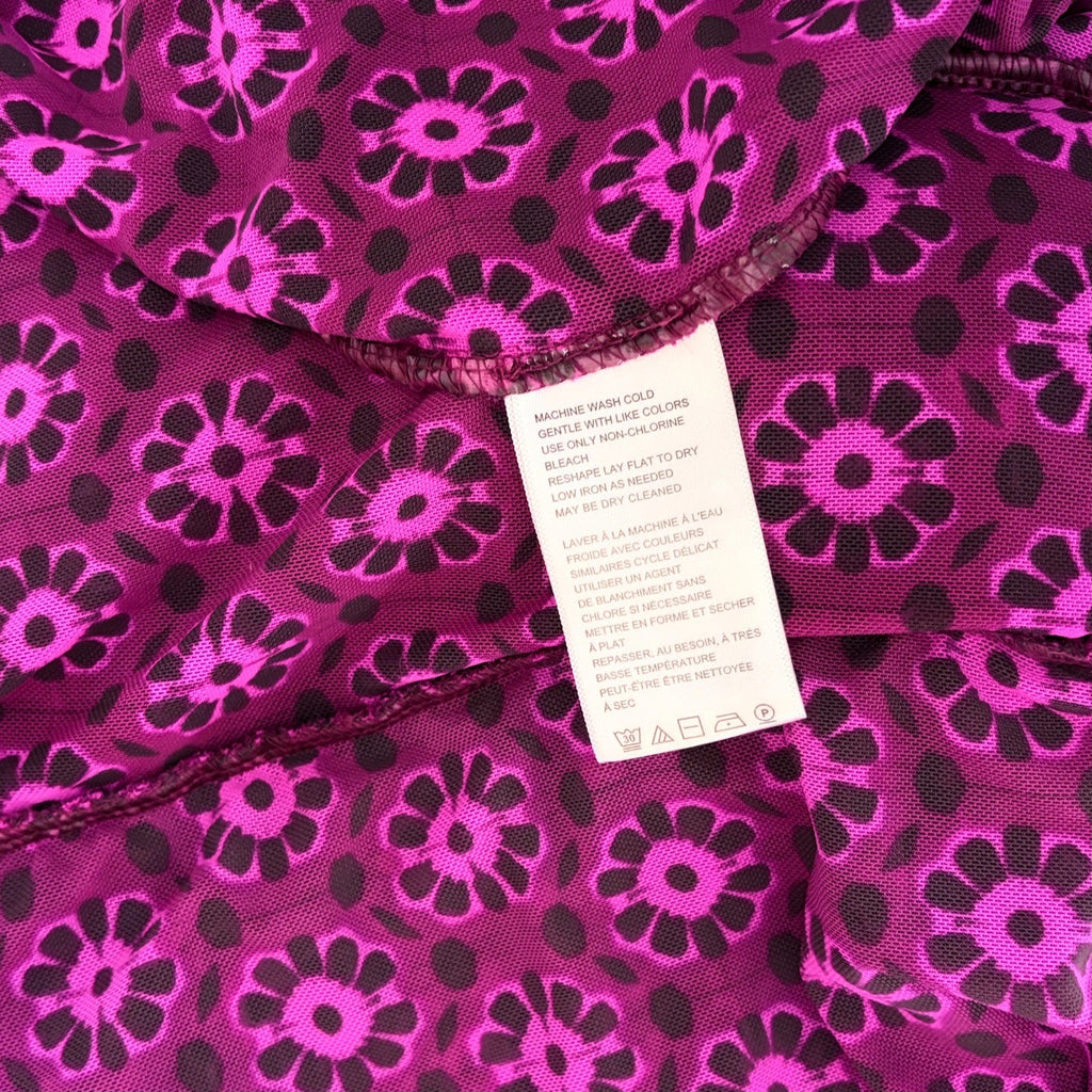FREE PEOPLE Briella Dress Floral Ruched Midi Fuchsia Combo Ruching Party Large