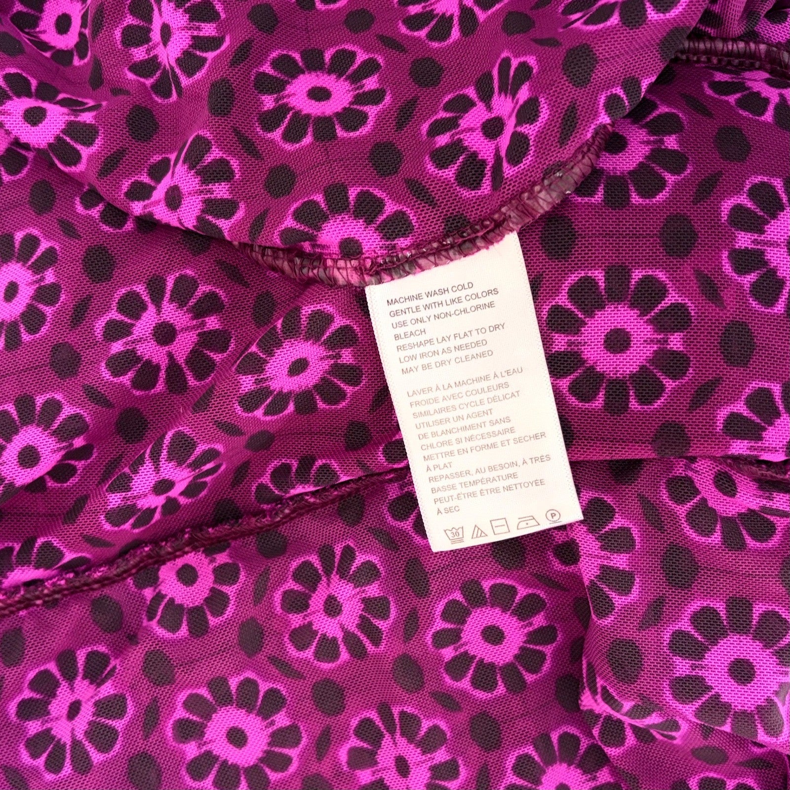 FREE PEOPLE Briella Dress Floral Ruched Midi Fuchsia Combo Ruching Party Large