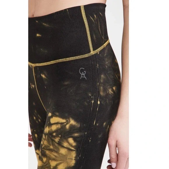 NWT!! GOOD AMERICAN Black & Yellow Tie Dye Seamless Leggings 00 0 X-Small