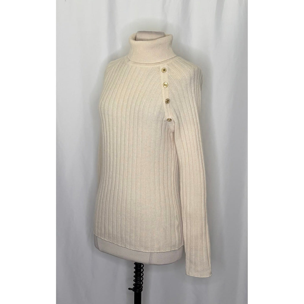J. MCLAUGHLIN Lunet Cashmere Wool Turtleneck Sweater Pullover Buttons Small