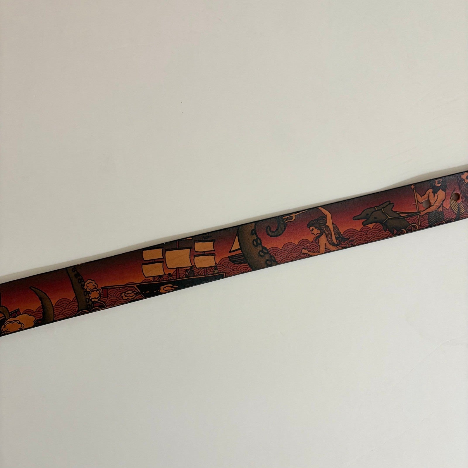 Unisex JON WYE Leather Paisley Belt Western Retro Made in USA Men Women 46.5"