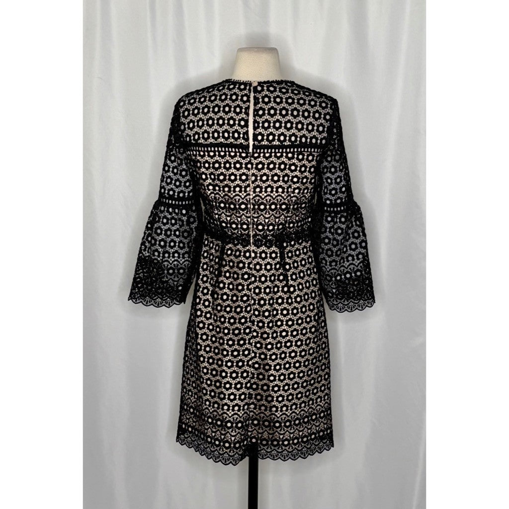 J. CREW Bell Sleeve Black Daisy Guipure Lace Cocktails Little Black Dress 2
