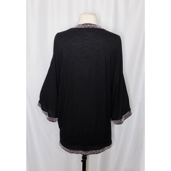 Anthropologie LEIFNOTES Twirled Trim Beaded Kimono Cardigan Sweater Black Small