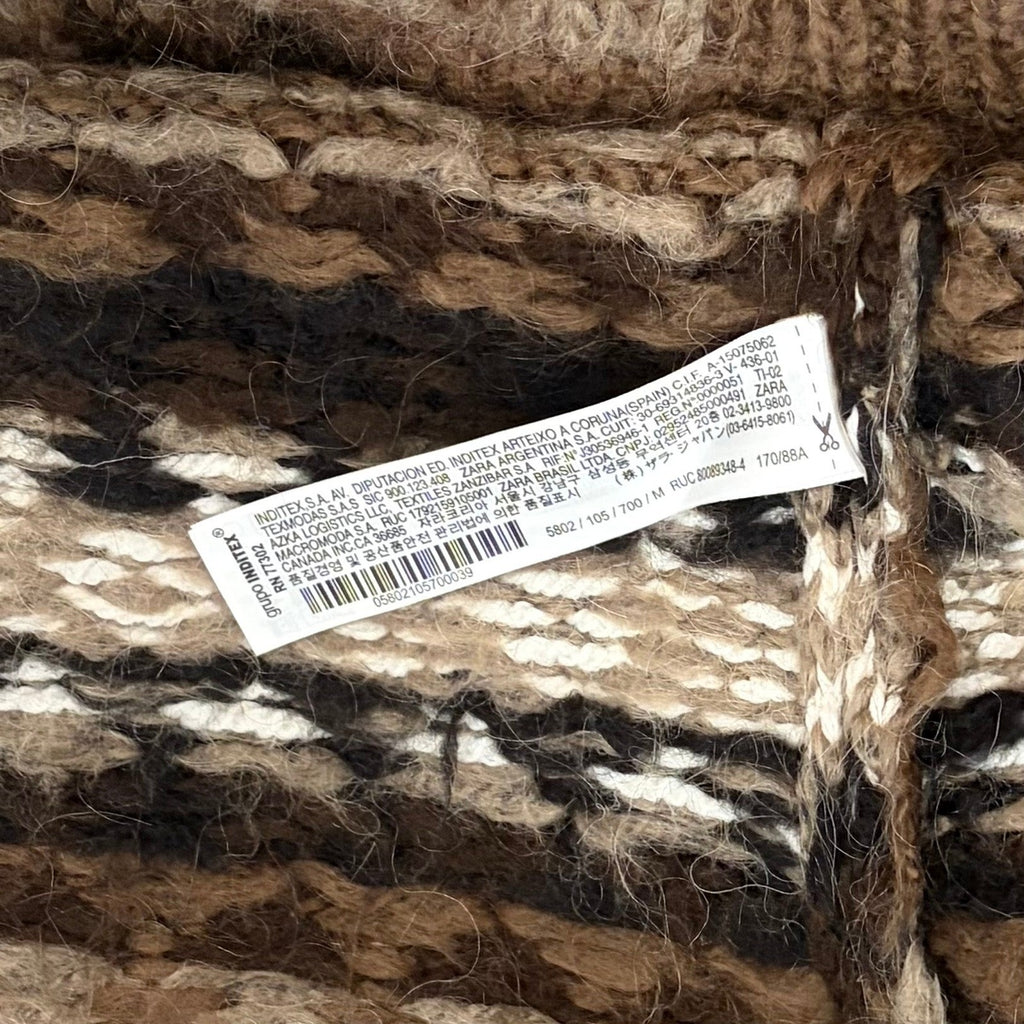 ZARA Fairisle Wool Mohair Cardigan Sweater Oversized Jacquard Knit Shawl Medium