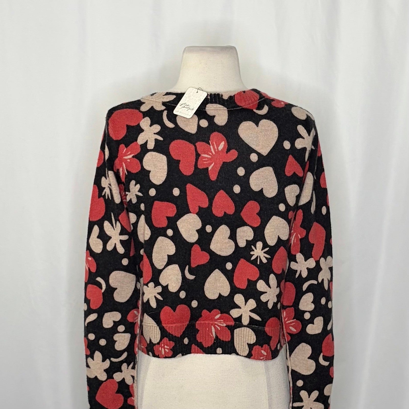 NWT!! FREE PEOPLE Nocturnal Patterned Cardi Black Retro Combo Hearts Floral XS