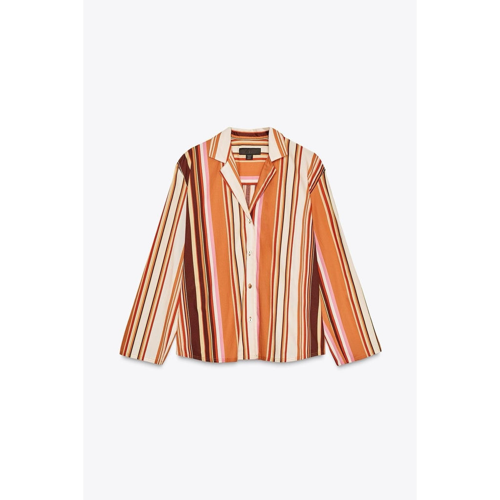 NWT!! ZARA Colorful Striped Buttondown Shirt Top Cotton Notch Collar Small