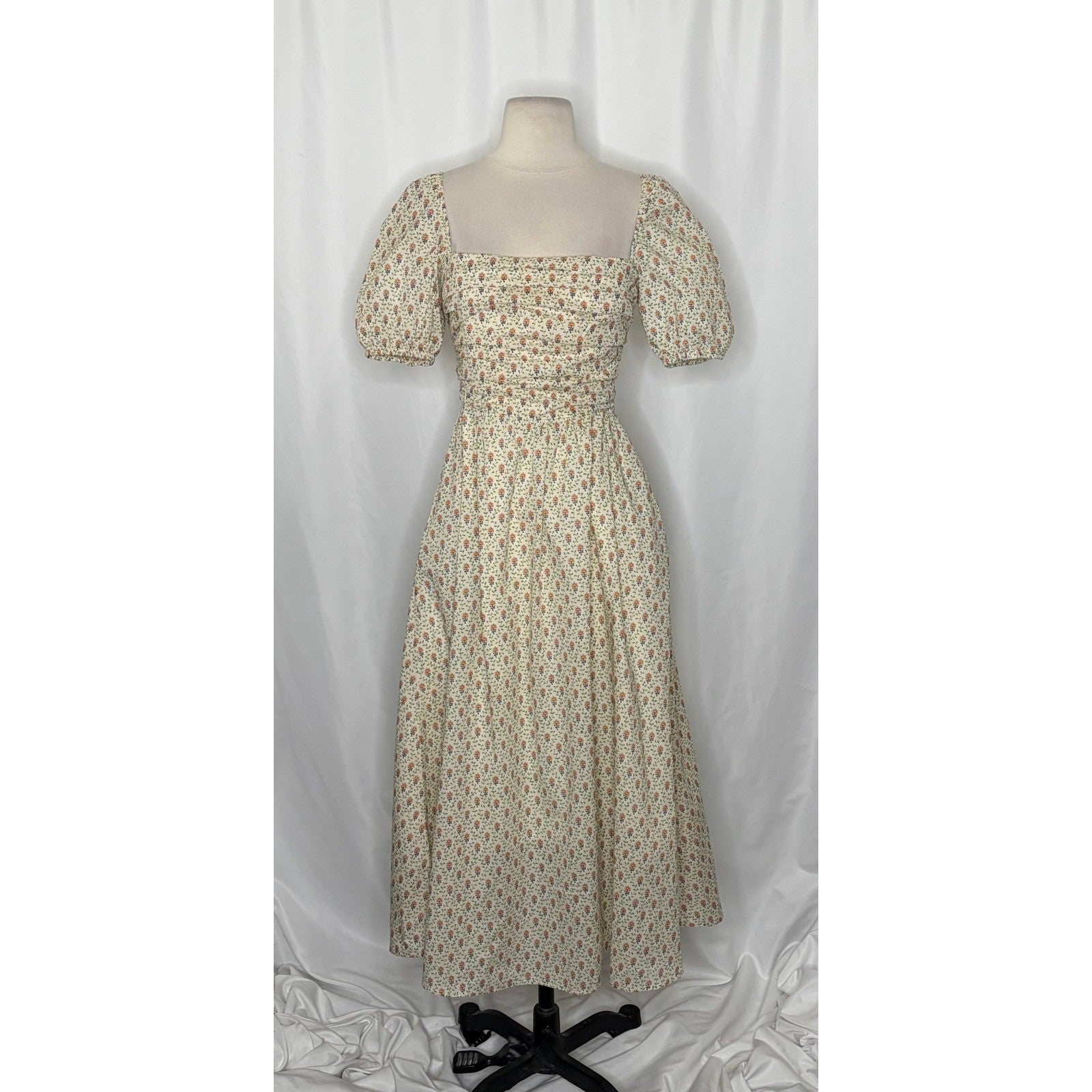 O.P.T. One Pretty Time River Smocked Floral Midi Dress Puff Sleeves X-Small