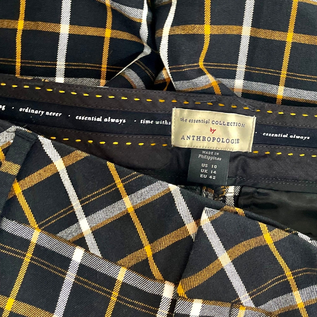 NWT!! ANTHROPOLOGIE The Essential Plaid Pants Black Orange Academia Preppy 10