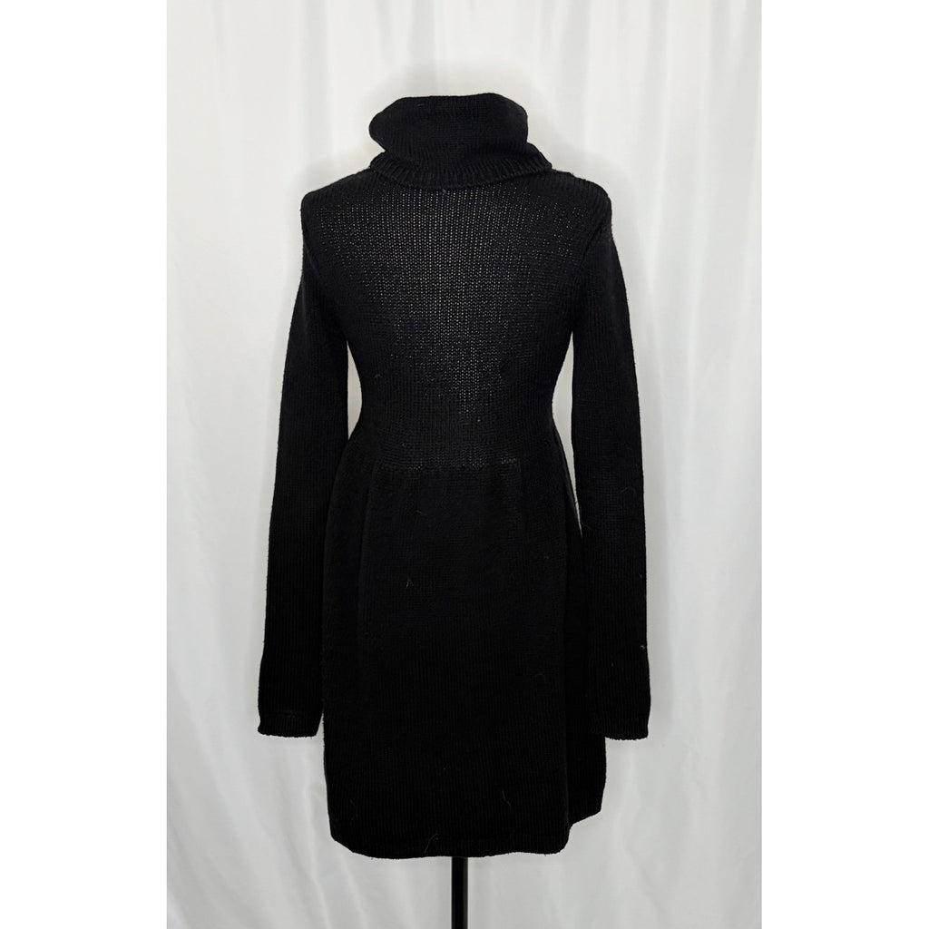 VINCE Solid Black Wool Knit Sweater Dress Turtleneck Pullover Minimalist Large