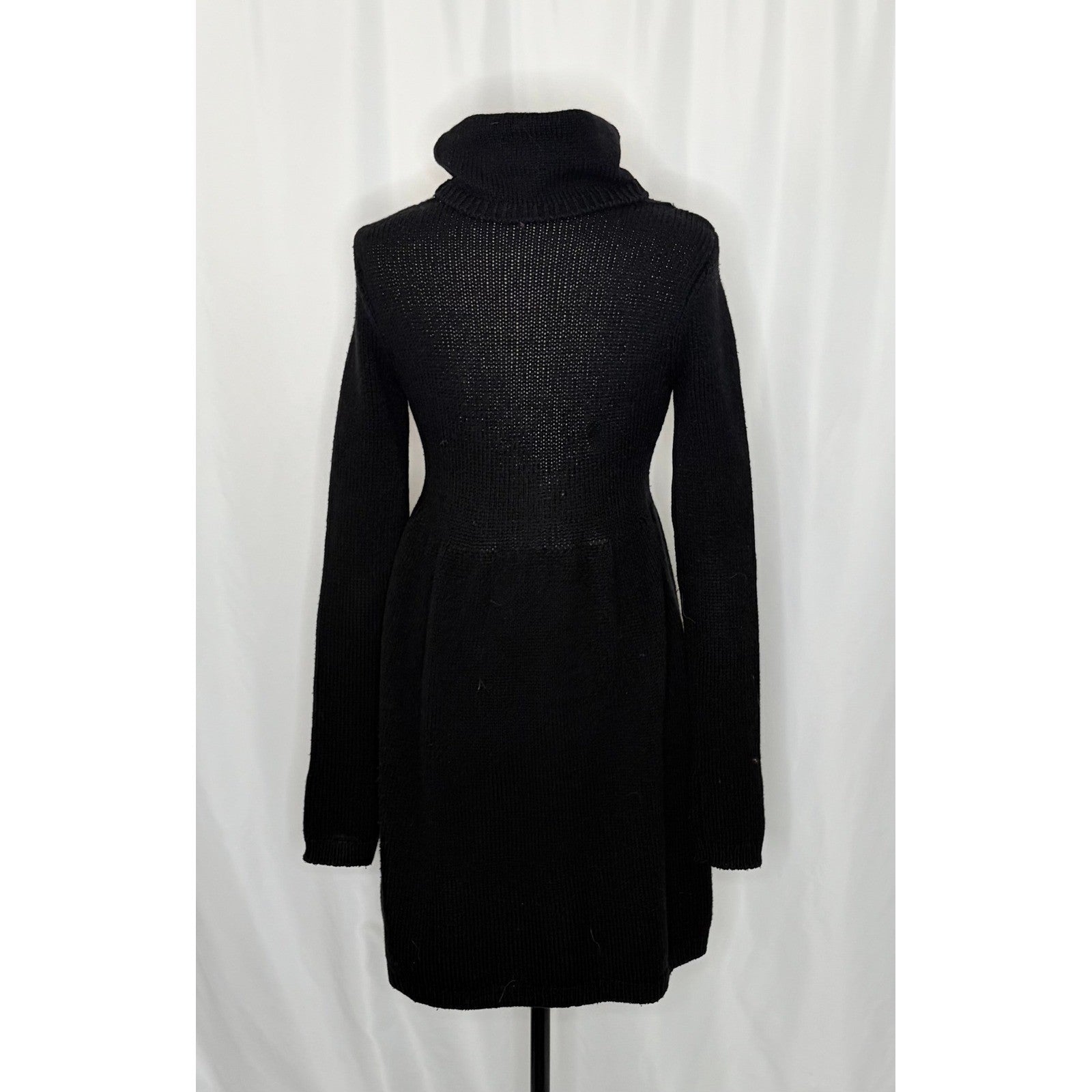 VINCE Solid Black Wool Knit Sweater Dress Turtleneck Pullover Minimalist Large