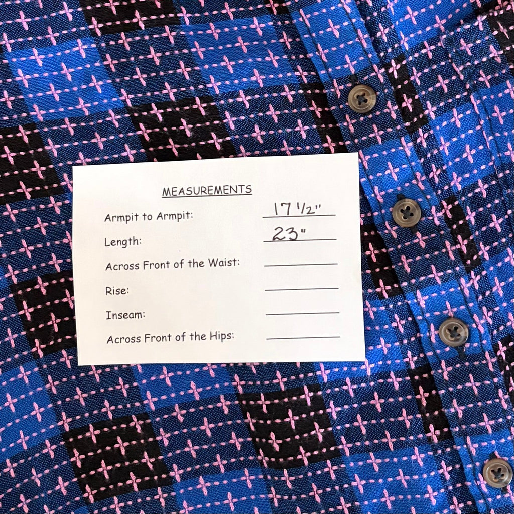 Anthropologie PILCRO Embroidered Plaid Buttondown Blue Pink Plaid Pocket X-Small
