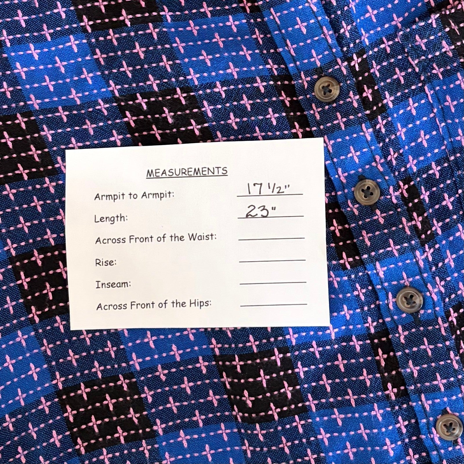 Anthropologie PILCRO Embroidered Plaid Buttondown Blue Pink Plaid Pocket X-Small