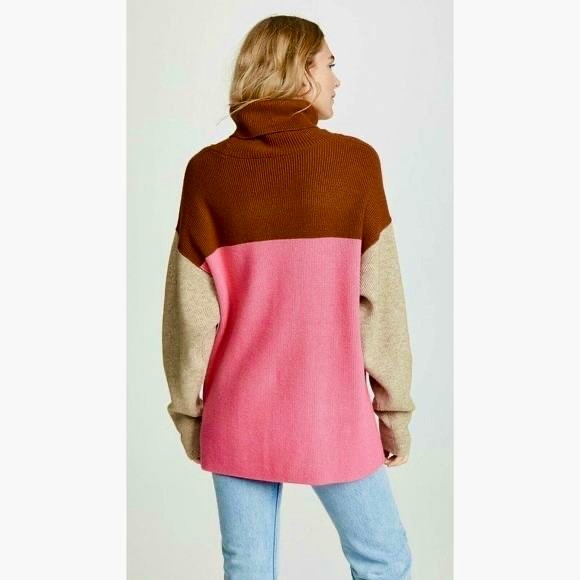 FREE PEOPLE Softly Structured Colorblock Sweater Turtleneck Candy Pop Medium
