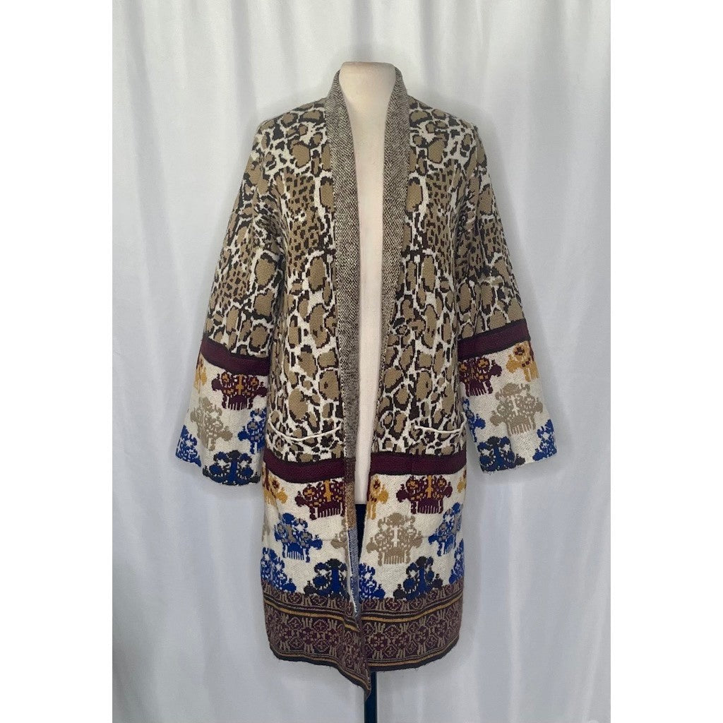 MAX SPORT Twin Print Duster Cardigan Sweater Leopard Print Maxsport Large