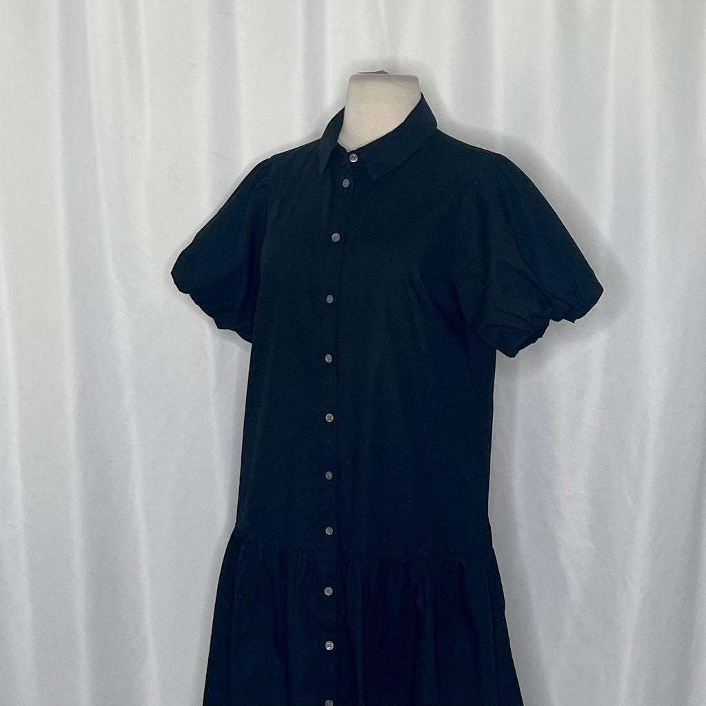 NWT!! J. CREW FACTORY Bubble Sleeve Shirtdress Solid Black Shirt Dress Size 8