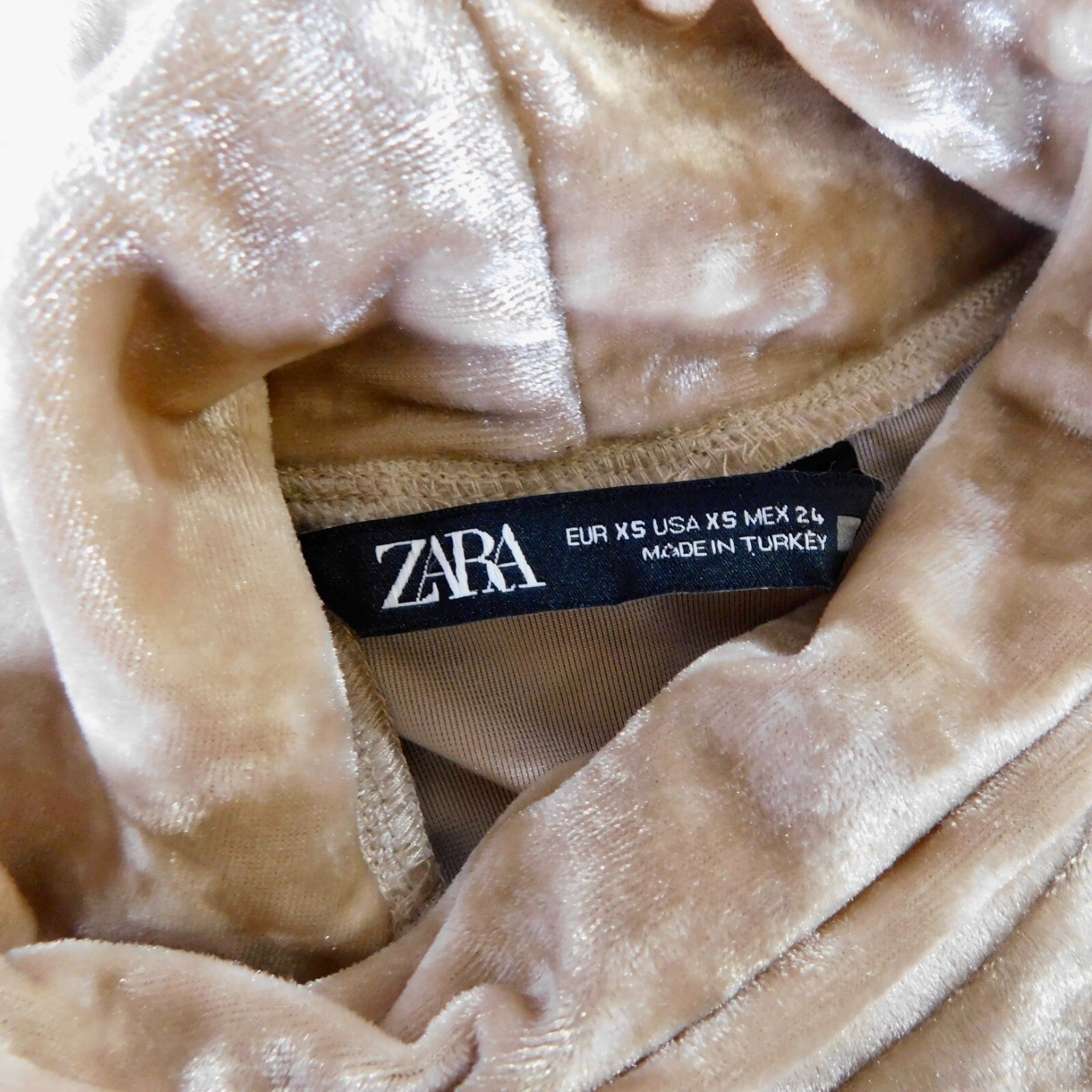 ZARA Velvet High Neck Bodysuit Top Champagne Ecru Fitted Snaps Party X-Small