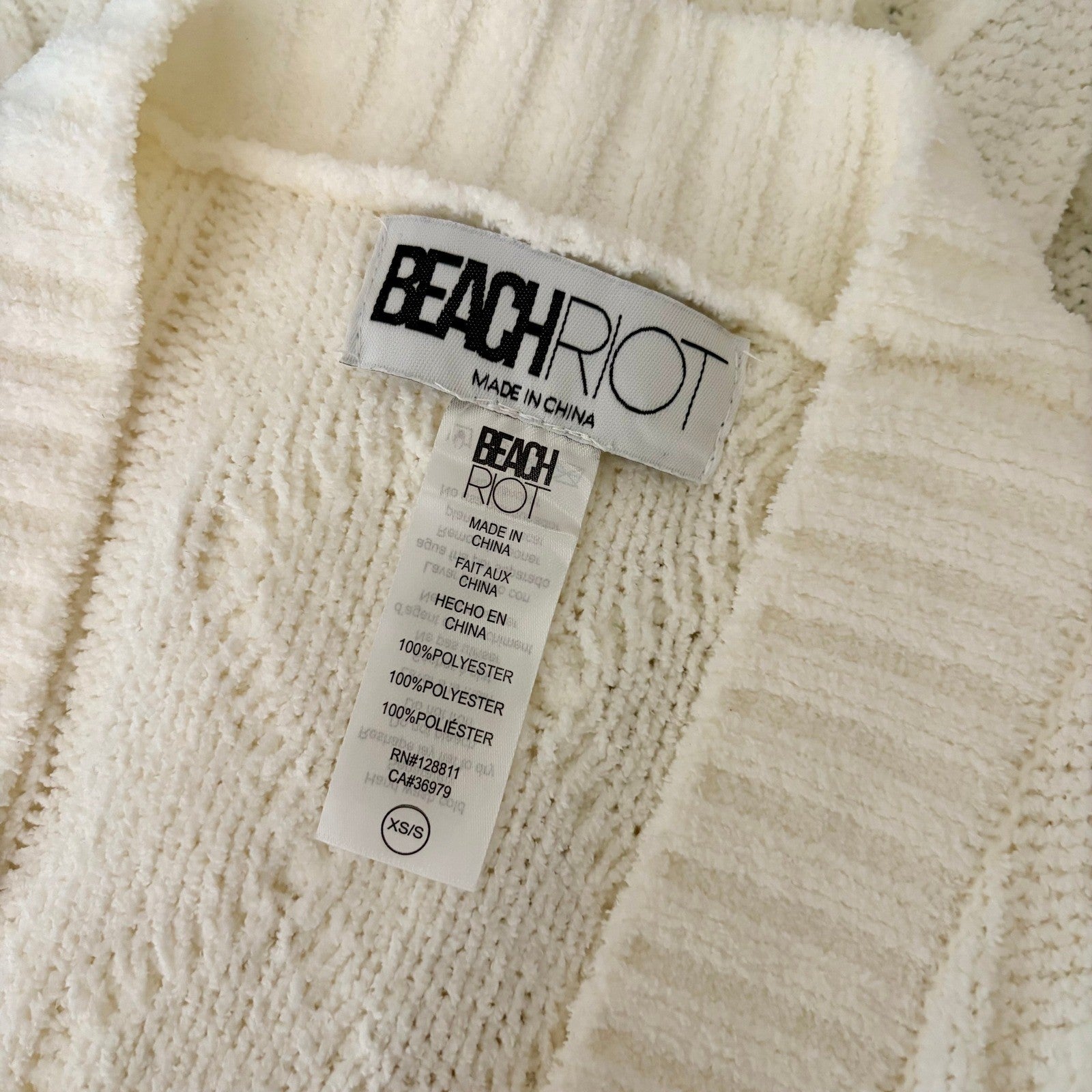 BEACH RIOT Rinna Chenille Robe Cream Cable Knit Belted Pockets X-Small Small