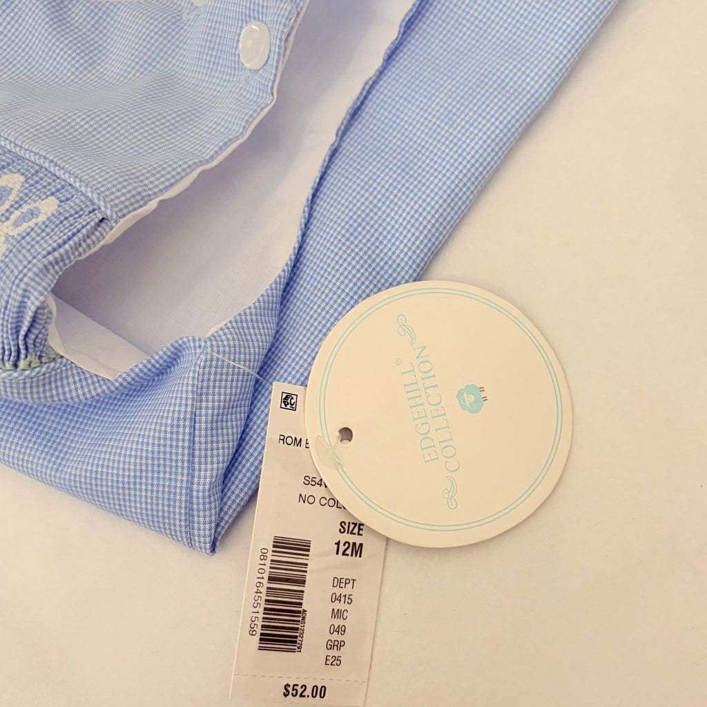 NWT!! EDGEHILL COLLECTION Smocked Bunny Gingham Plaid Romper Blue 12 Months