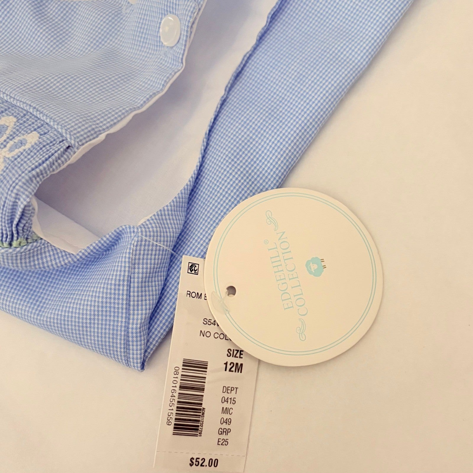 NWT!! EDGEHILL COLLECTION Smocked Bunny Gingham Plaid Romper Blue 12 Months