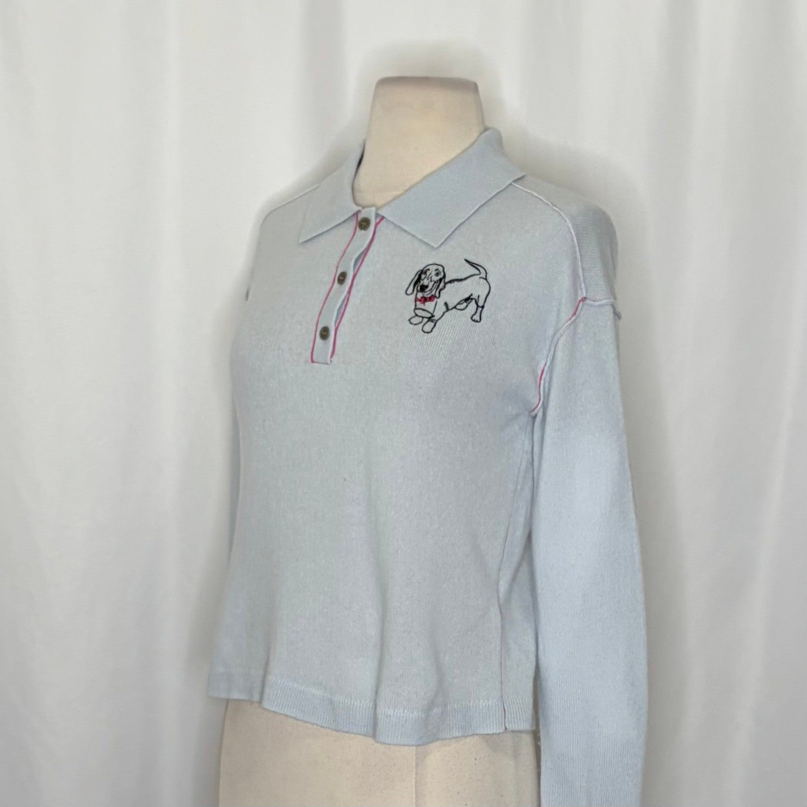 Anthropologie PILCRO The Jensen Cashmere Crop Polo Sweater Soft Sea Dog X-Small