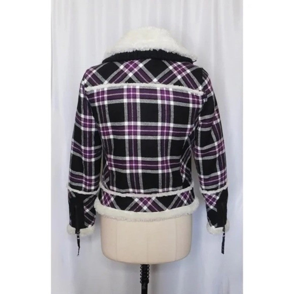 HARLEY-DAVIDSON Purple Black Plaid Fleece Sherpa Lined Coat Moto Motorcycle S